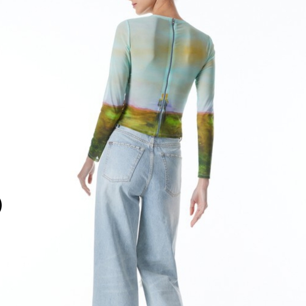 NWT ALICE + OLIVIAA+O X Kidsuper Delaina Long Sleeve‎ Crop Top - Natural - Picture 2 of 10